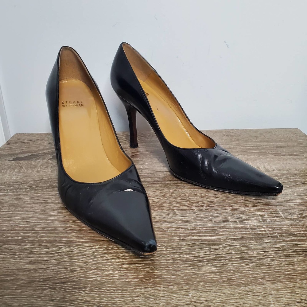 STUART WEITZMAN • Black Leather Princess Stiletto Heels Sz 9